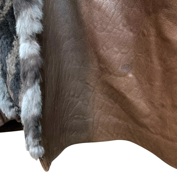 Andrew Marc Genuine Leather Rabbit Fur Coat Jacket Brown Black Gray Size Small - Picture 6 of 12